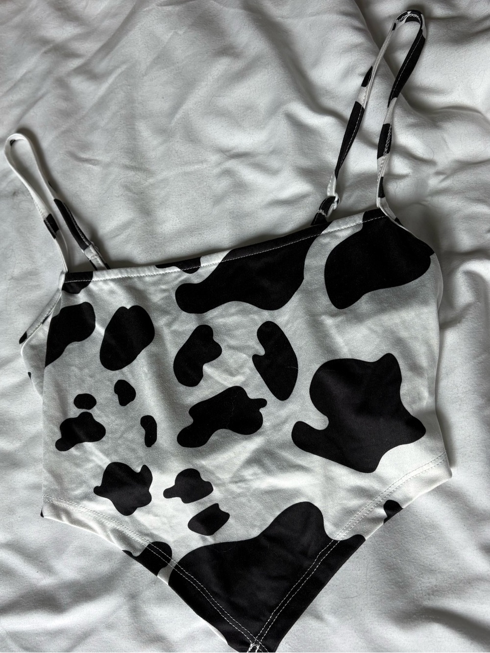 Cow Print Crop Tank Top - Black & White